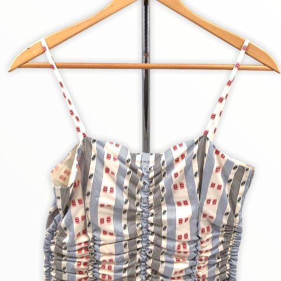 Carven Jacquard Printed Ruched Tank Top NWT size 4 Red White Blue - Picture 4 of 13
